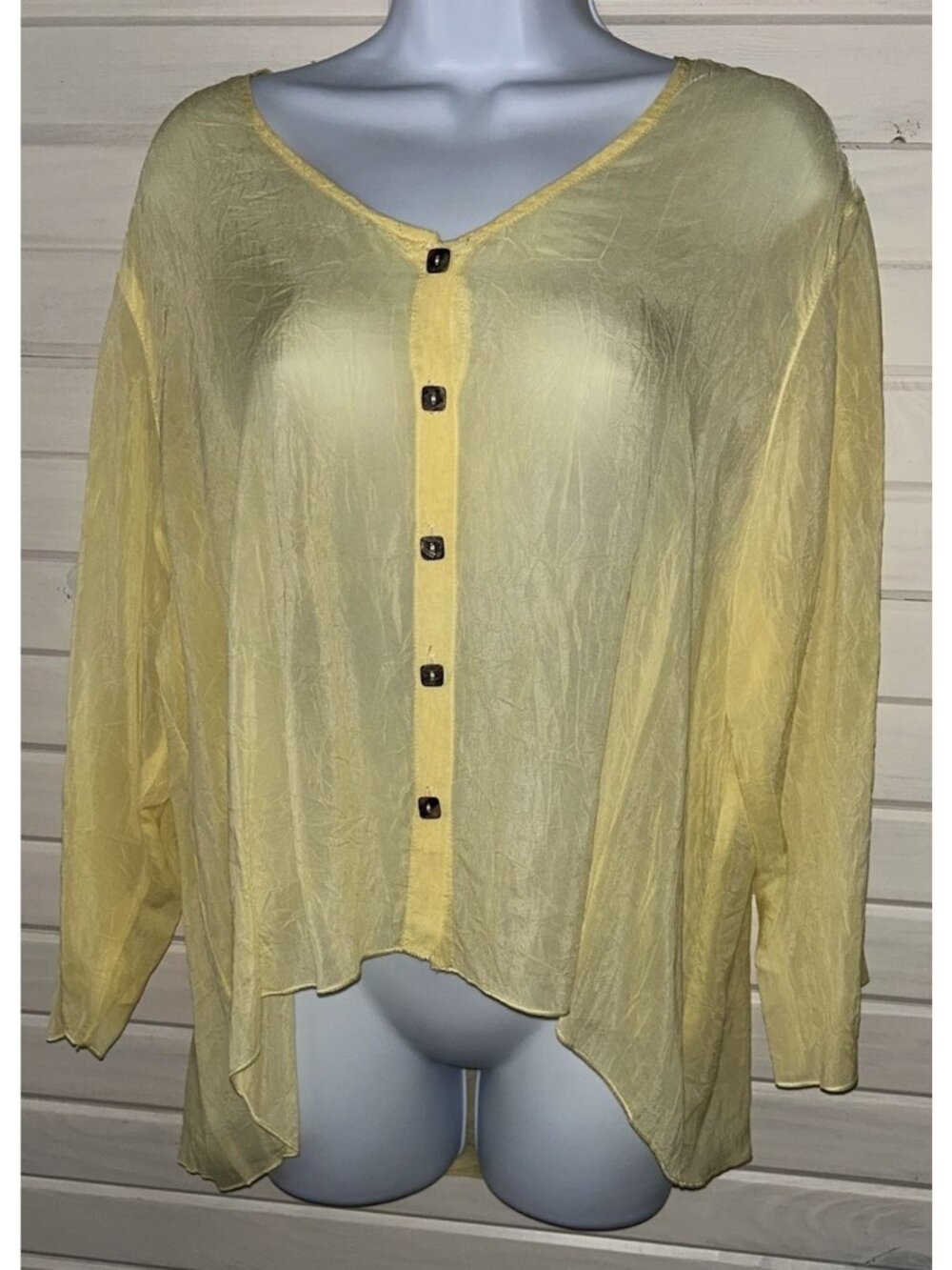 Click By CMC Color Me Cotton Sz LARGE Yellow Rayon Lagenlook USA Made Tunic EUC